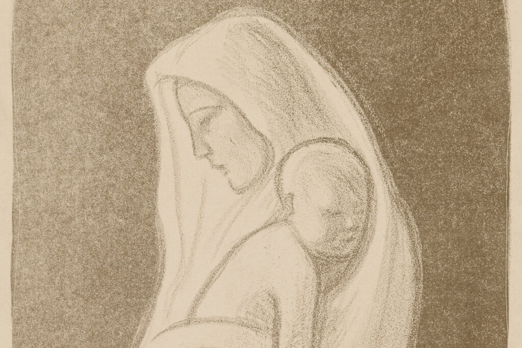 Mother, a fragment from the tampere cathedral altar fresco (1907) by Magnus Enckell