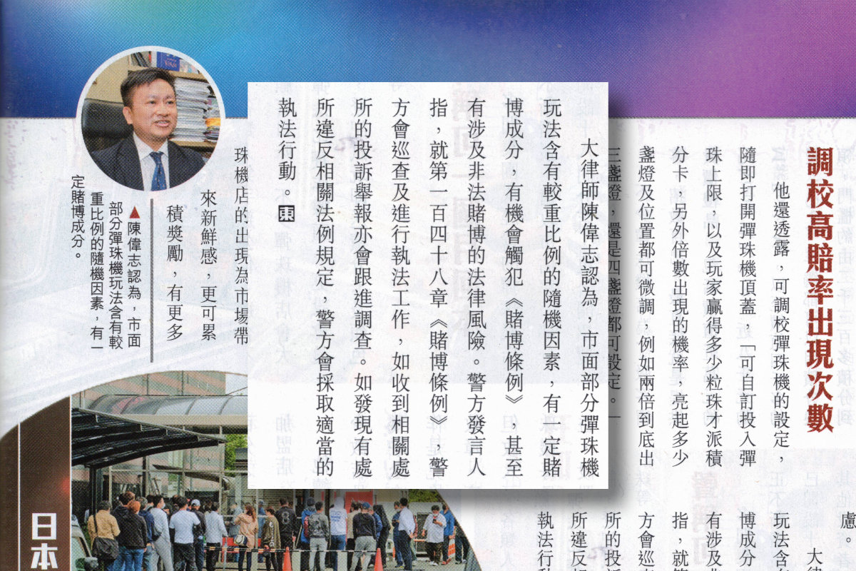 East Week Interview on Pinball Machines and Potential Gambling Elements